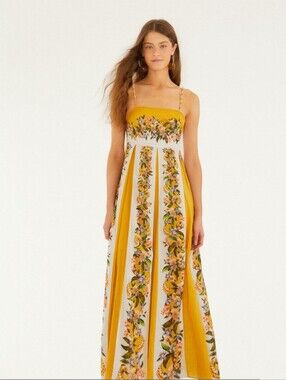 FARM Rio Yellow & Cream Floral Panel Maxi Dress